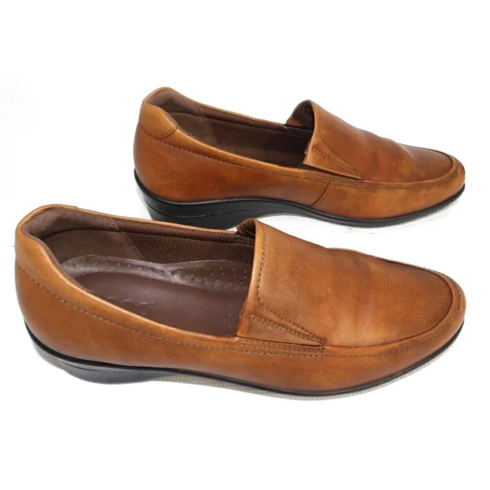 ECCO brown leather loafers wedge heel women's size 41 US 10